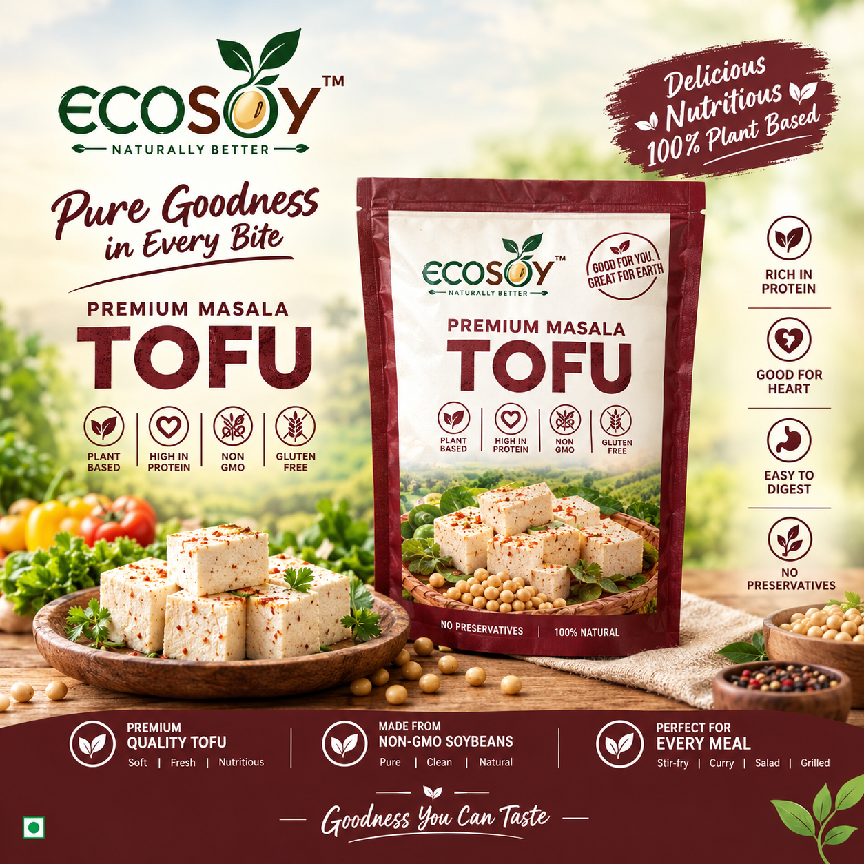 EcoSoy Premium Masala Tofu 200g Pack